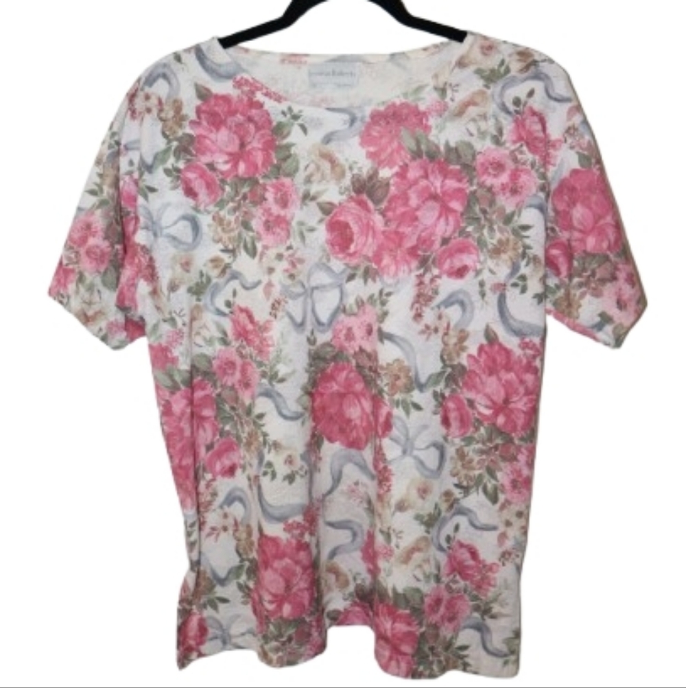 🎀Vintage Jessica Roberts Cottagecore Rose & Ribbon Tee🎀